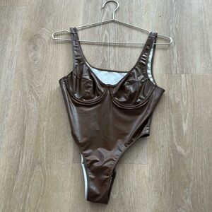 High leg faux leather bodysuit size medium